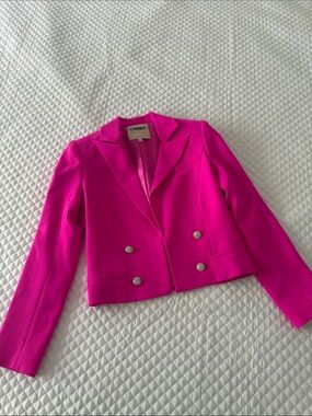 L'AGENCE Vibrant Hot Pink Cropped Double-Breasted Blazer,size 0,brand new
